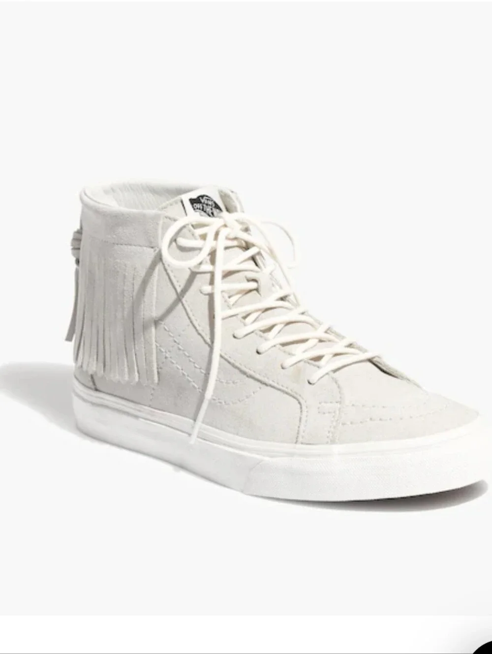 Vans Sk8 Moccasin White Suede Fringe High top Sneaker W sz 8.6